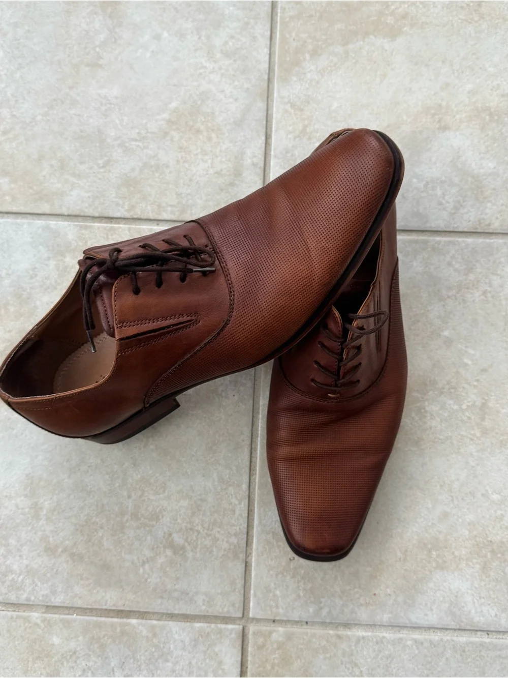 Aldo Dress Shoes Brown Leather Textured Micro Pattern Lace-Up Oxford Derby Men 8
